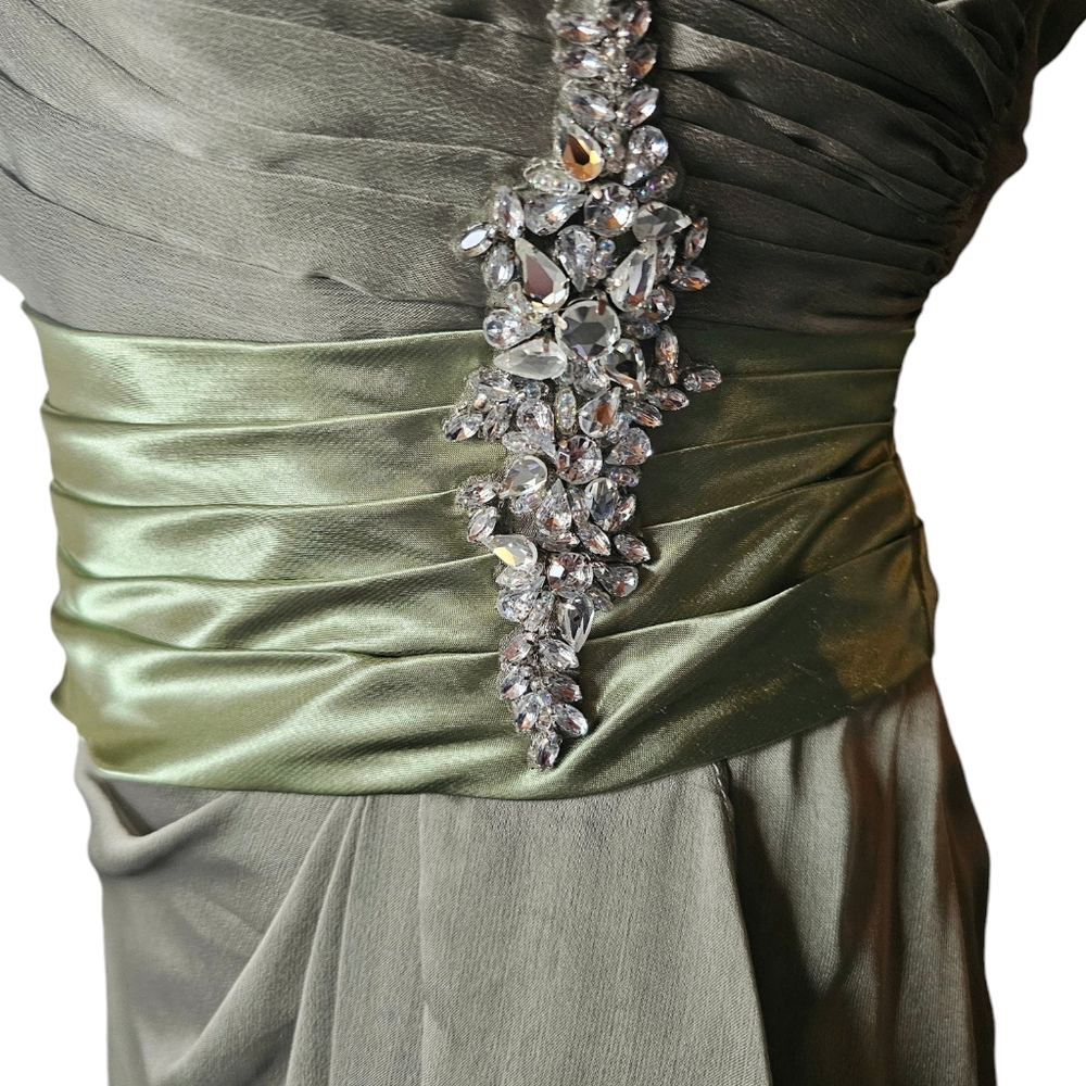 Jasmine Olive Shimmer Organza Off Shoulder Gown - Picture 3 of 3